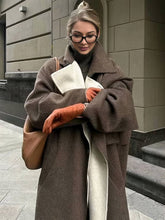 Aurohaya Long Wool Coat with Button Closure, Pockets, and Lapel Collar Elegant Casual Oversized Winter Jacket for Women